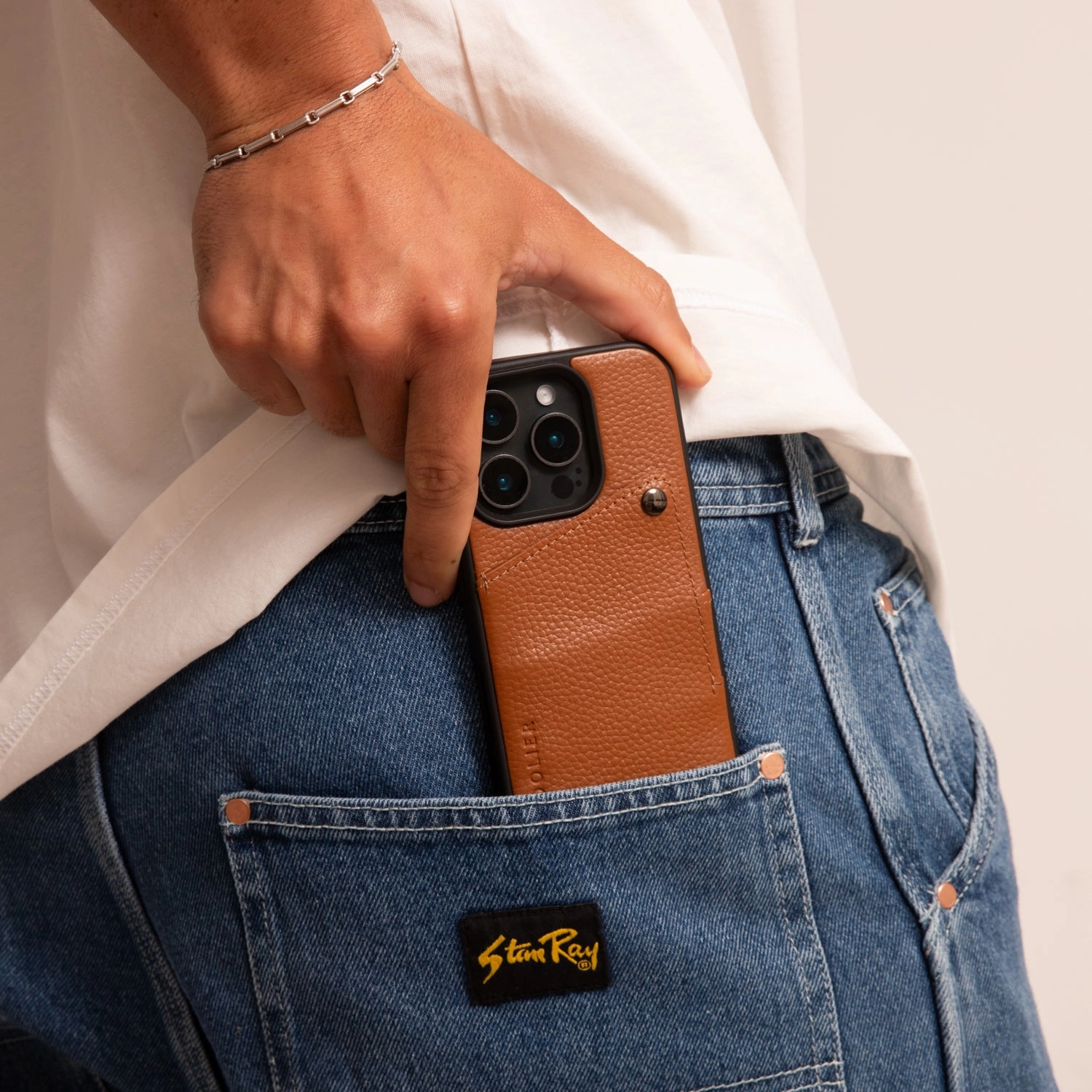 daily protection Alex Pebble Leather Wallet Phone Case (no D-rings) - Sienna/Pewter