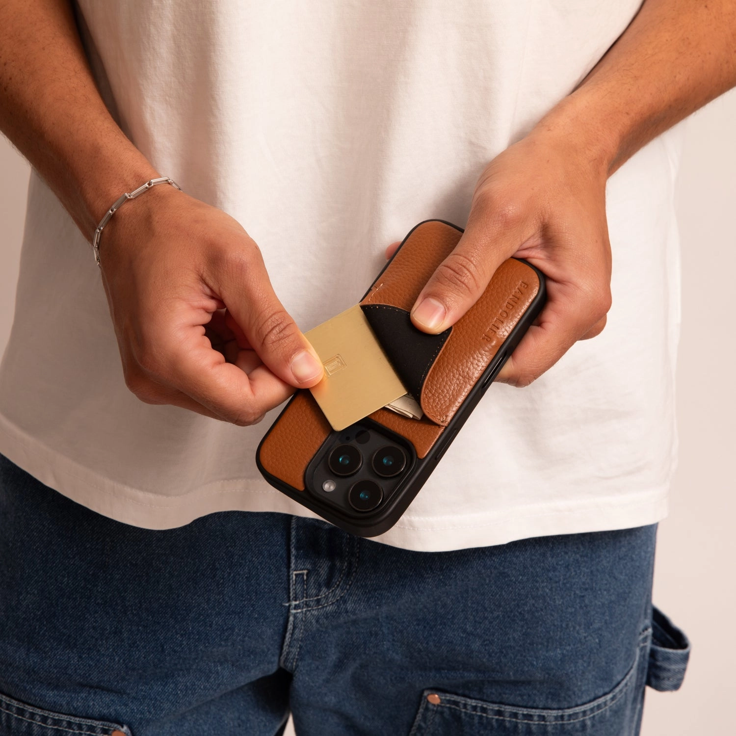 Soft edges Alex Pebble Leather Wallet Phone Case (no D-rings) - Sienna/Pewter