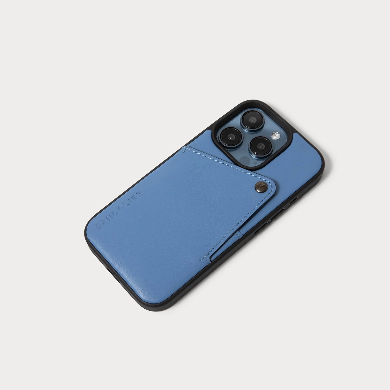 Alex Smooth Leather Wallet Phone Case (no D-rings) - Denim Blue/Pewter Scratch Barrier