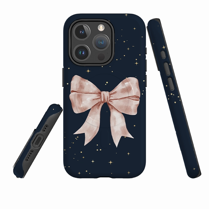 iPhone MagSafe Tough Case -  Big Bow Blue Stars Flexible Texture Flexible Edge