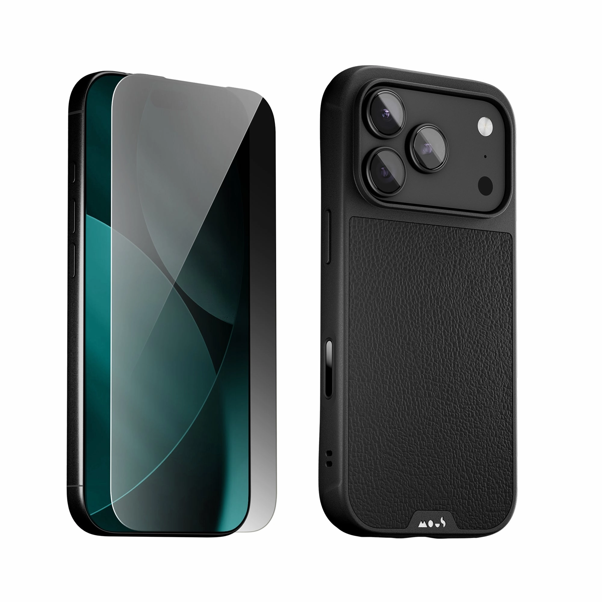Rugged Pattern Texture Sleek Finish Black Leather Protective Case and Screen Protector - iPhone Protection Kit
