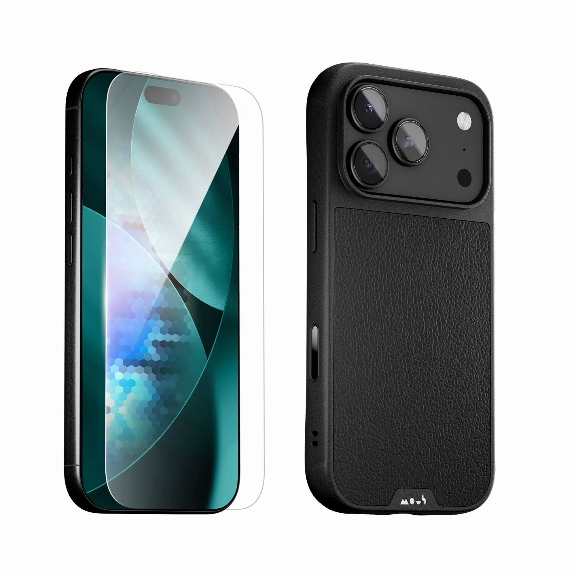 Black Leather Protective Case and Screen Protector - iPhone Protection Kit Soft Touch Minimal Grip