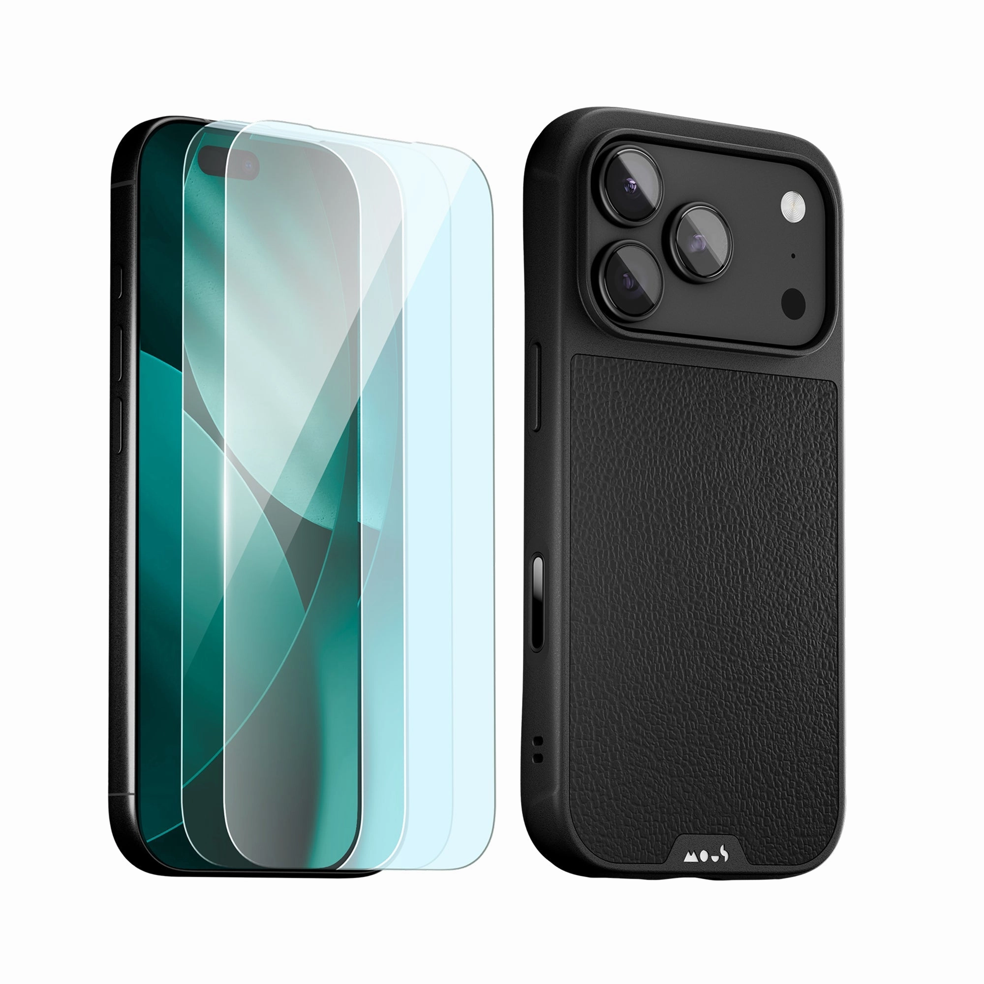 Black Leather Protective Case and Screen Protector - iPhone Protection Kit Soft Edge Texture