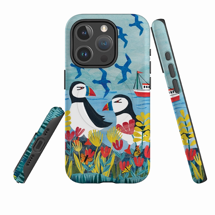 iPhone MagSafe Tough Case - Puffins By Tracey English Polished Surface Texture
