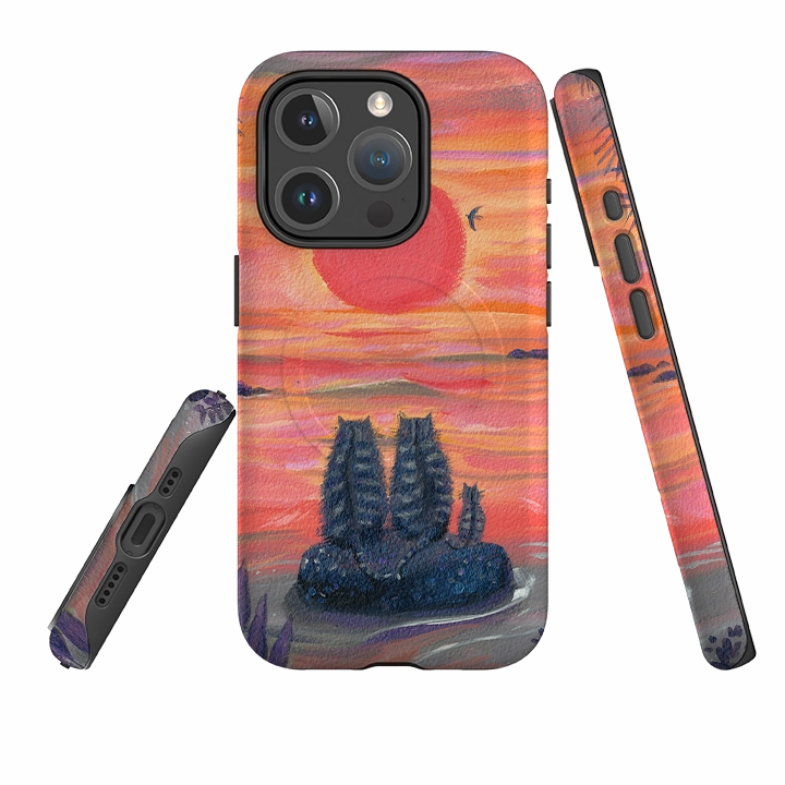 Tactile Buttons Slim Profile iPhone MagSafe Tough Case - Sunset Cats By Mary Stubberfield