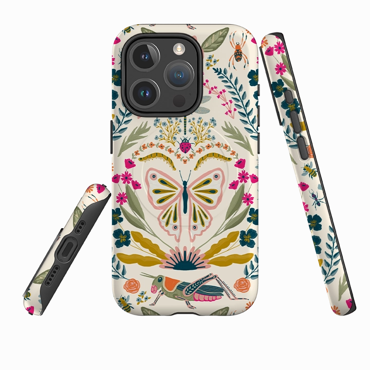 iPhone MagSafe Tough Case - Butterfly Floral By Abby Jacobs Raised Bezels Stylish Detail