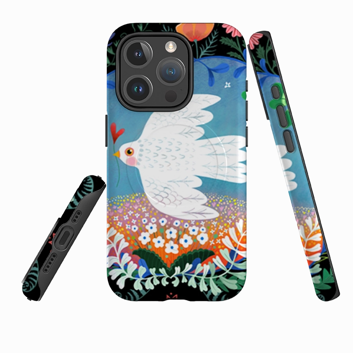 Matte Detail Wireless charging iPhone MagSafe Tough Case - Peace Bird By Mia Underwood