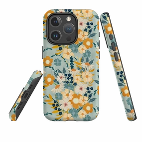 Edge Protection iPhone MagSafe Tough Case - Yellow And Blue Floral By Katherine Quinn