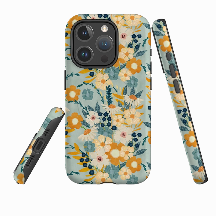 Edge Protection iPhone MagSafe Tough Case - Yellow And Blue Floral By Katherine Quinn