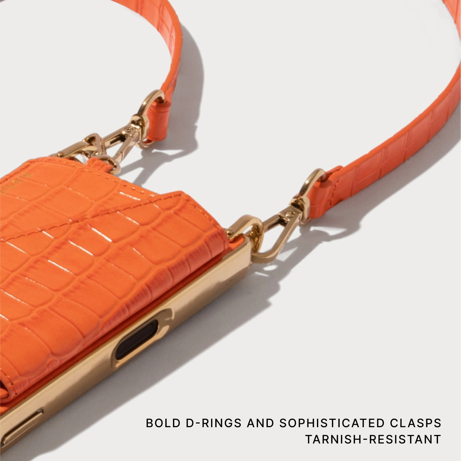 Premium Feel Remi Magnet Wallet Crossbody Phone Case - Orange Croc/Gold