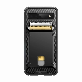 Polished Texture Finish Everyday Look Clayco Google Pixel 6A Cache Shock-Absorption Heavy Duty Slim Wallet Phone Case - Black