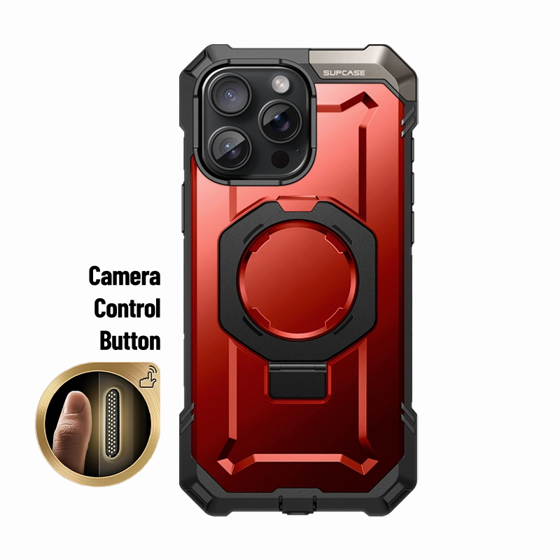 Smooth Look Texture Smooth Edge Design iPhone 16 Pro 6.3 inch UB Grip MagSafe Camera Control Button Phone Case-Metallic Red