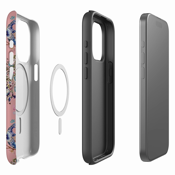 soft look Clear Back iPhone MagSafe Tough Case -  Peacock and Cherry Blossoms Lupine By Helen Ahpornsiri