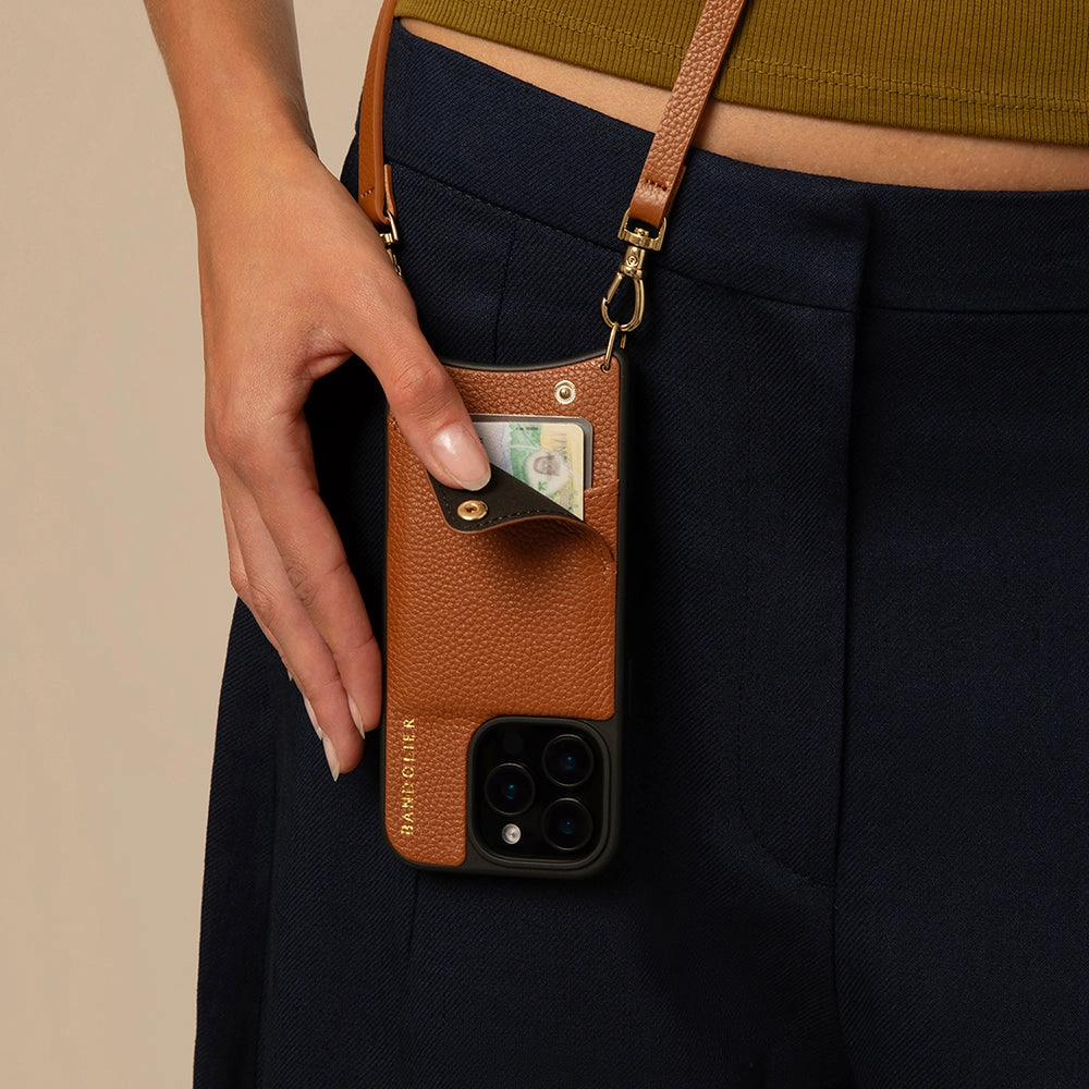 Emma Pebble Leather Crossbody Bandolier - Sienna/Gold Phone Accessory Glossy Look