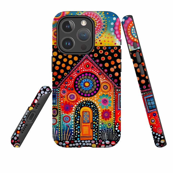 Edge Protection Drop Defense iPhone MagSafe Tough Case - Folk Art House IV