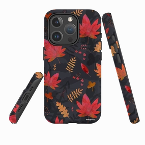 Minimal Detail Texture Flexible Pattern Layer iPhone MagSafe Tough Case -  Autumn Leaves Dark
