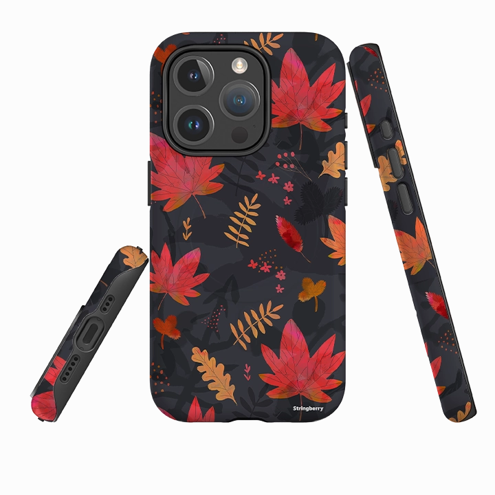 Minimal Detail Texture Flexible Pattern Layer iPhone MagSafe Tough Case -  Autumn Leaves Dark