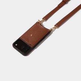 Sleek Detail Comfort Texture Finish Remi Magnet Wallet Crossbody Phone Case - Cognac/Gold