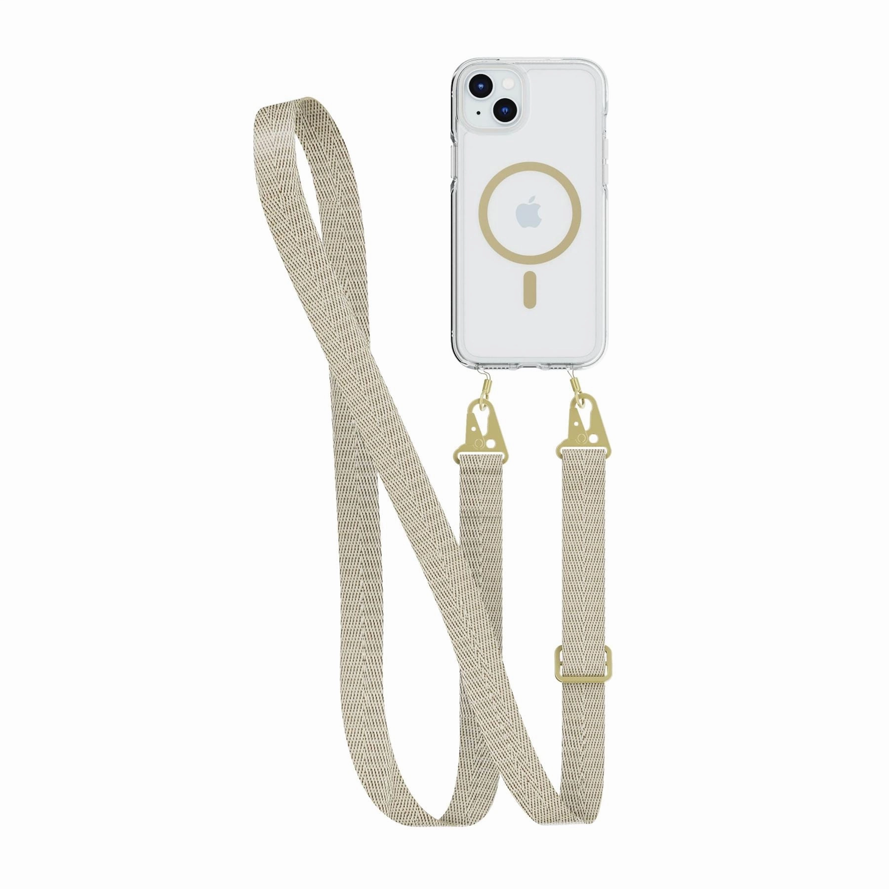 Strong Texture Hybrid Edge Finish FlexQuartz - Apple iPhone 15 Plus Case MagSafe Compatible with Cross-Body - Gold