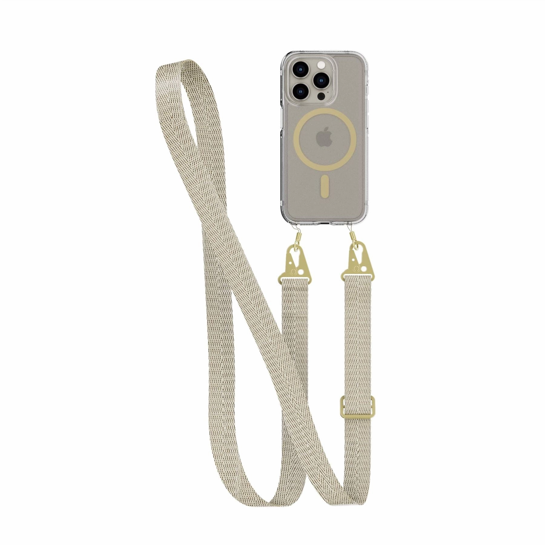 FlexQuartz - Apple iPhone 15 Pro Case MagSafe Compatible with Cross-Body - Gold Clear Protection Rugged Finish