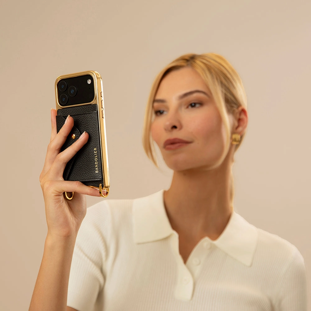 Hailey Chrome Crossbody Phone Case - Chrome Black/Gold Soft Finish Layer