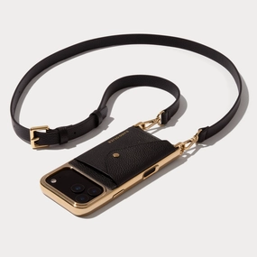 Elegant Touch Rugged Detail Layer Hailey Chrome Crossbody Phone Case - Chrome Black/Gold