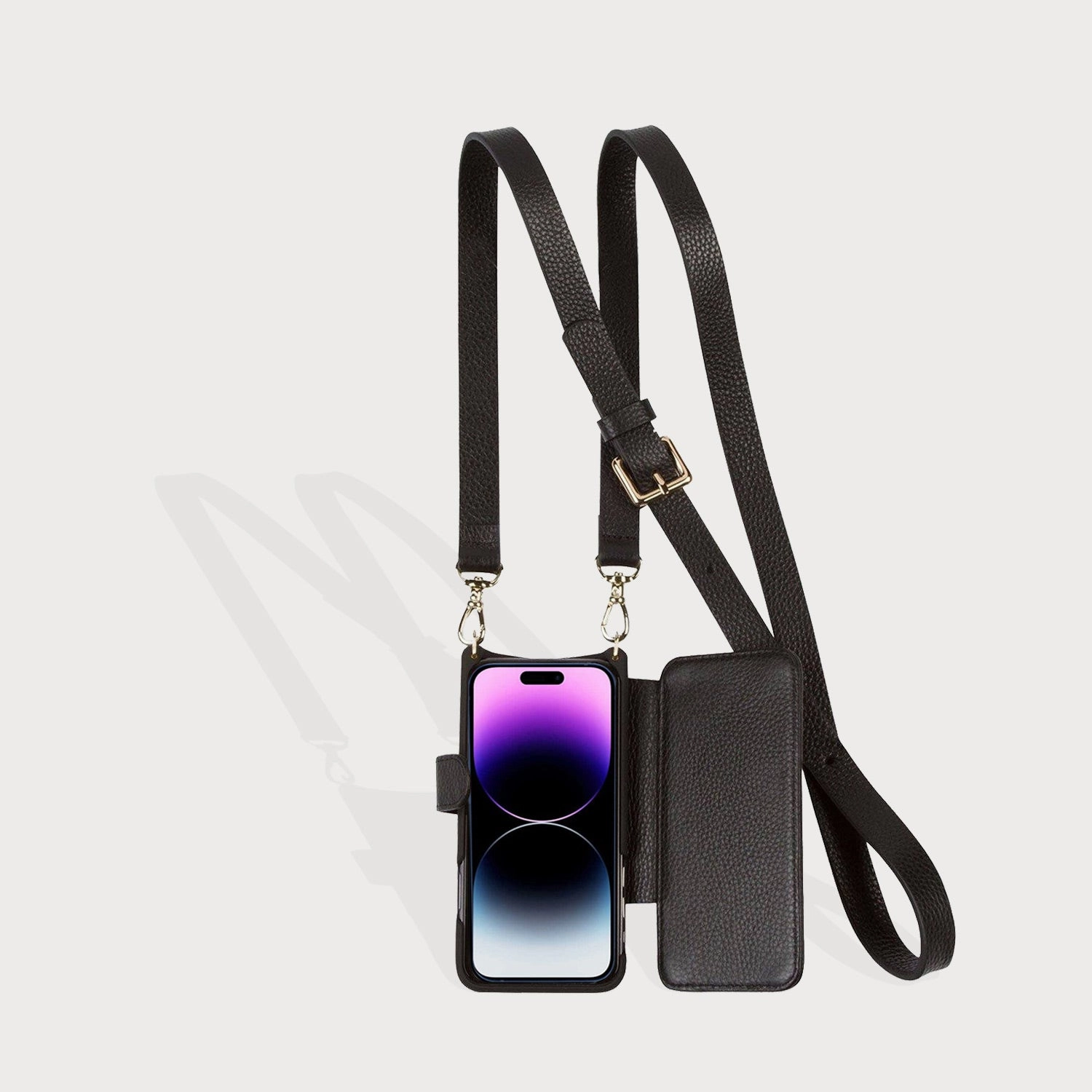 Vivid Surface Hailey Folio Pebble Leather Crossbody Bandolier - Black/Gold