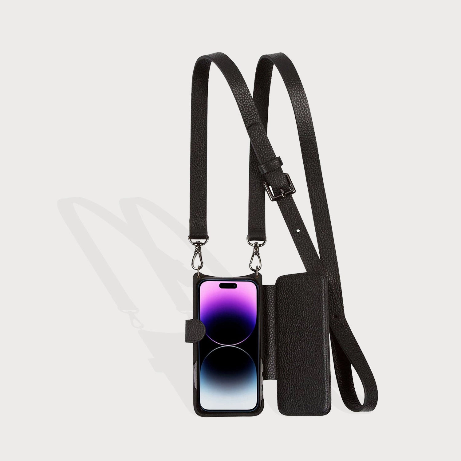 Wear resistant Urban Texture Hailey Folio Pebble Leather Crossbody Bandolier - Black/Pewter