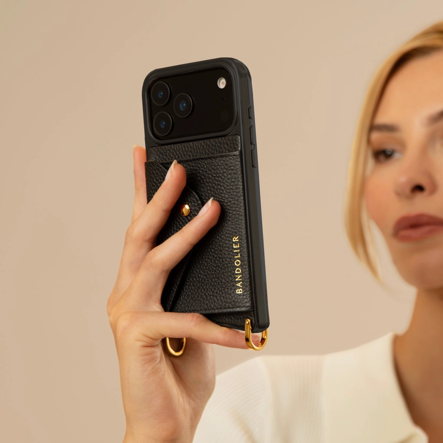 Hybrid Surface Layer custom design Hailey Side Slot Leather Crossbody Bandolier - Black/Gold