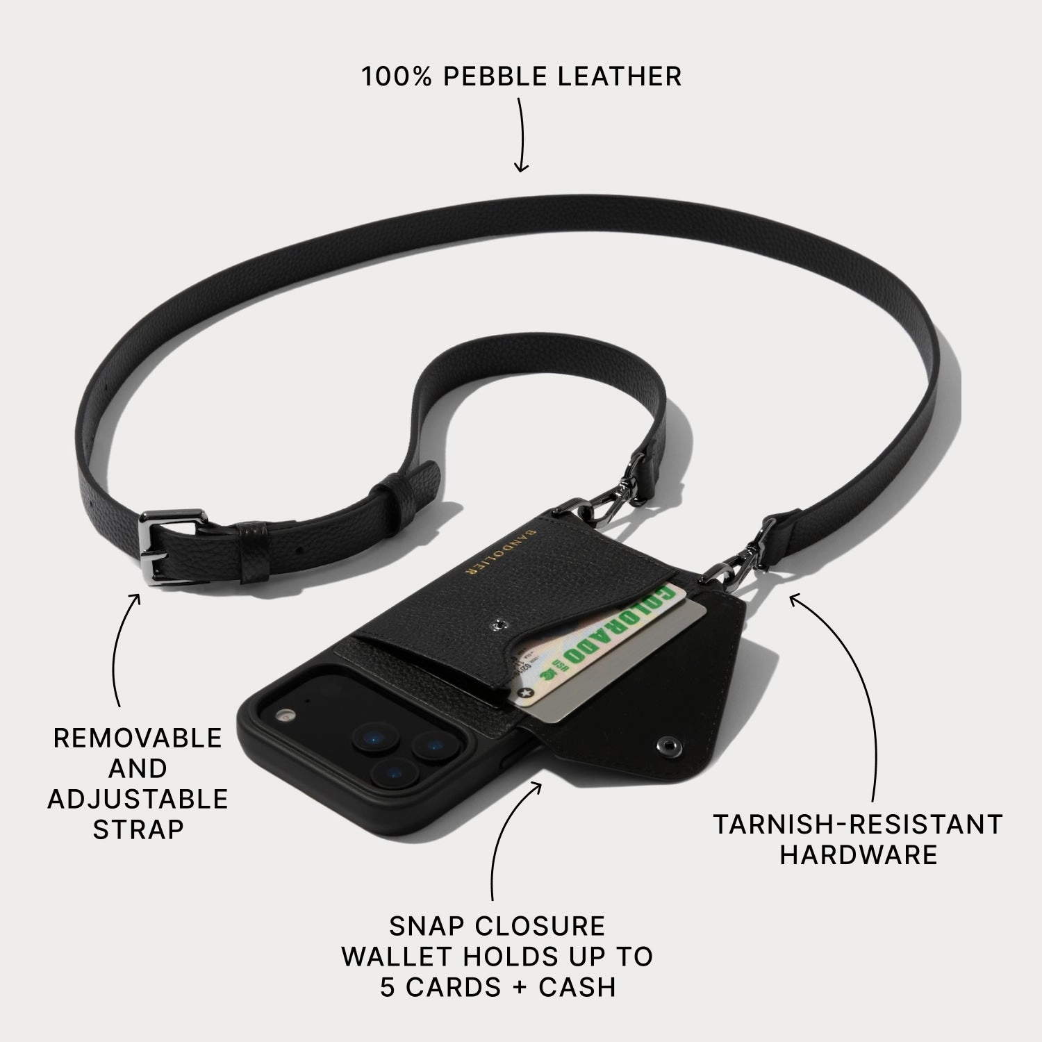 Elegant Pattern Design Soft Edge Hailey Side Slot Leather Crossbody Bandolier - Black/Pewter