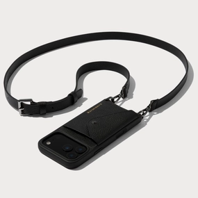 Hailey Side Slot Leather Crossbody Bandolier - Black/Pewter Scratch Guard Phone Accessory