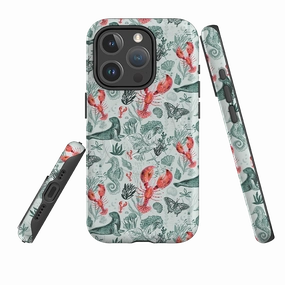 Soft Edge Detail Matte Look iPhone MagSafe Tough Case - Teal Seals and Lovely Lobsters By Emma Frances Grant