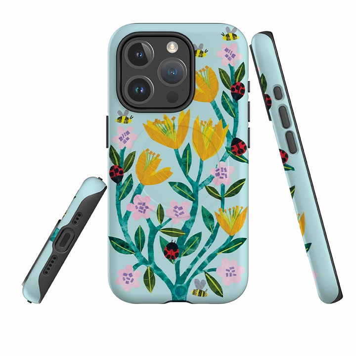 iPhone MagSafe Tough Case -  Blossom and Ladybirds By Tracey English Modern Surface Design Soft Edge Texture