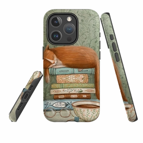 Shock Surface Comfort touch iPhone MagSafe Tough Case - Cat and Books By Maja Lindberg