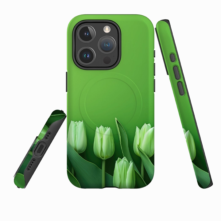 iPhone MagSafe Tough Case -  Green Floral Tactile Feel Smooth Layer