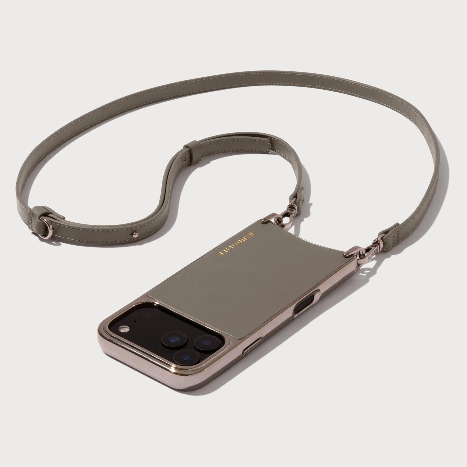Rayna Chrome Crossbody Phone Case - Warm Gray/Antique Silver Premium Quality Minimal Frame
