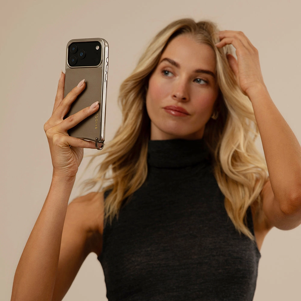 Rayna Chrome Crossbody Phone Case - Warm Gray/Antique Silver Modern Texture Look