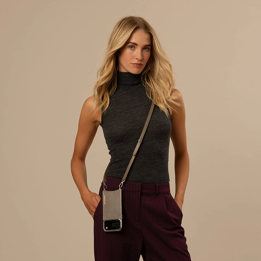 Hybrid Touch Durable Look Rayna Chrome Crossbody Phone Case - Warm Gray/Antique Silver