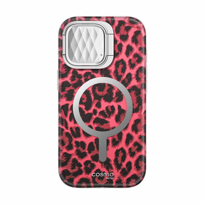 iPhone 14 Cosmo Mag Case - Pink Leopard Comfort Texture Finish Phone Accessory