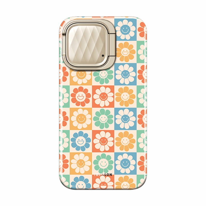 iPhone 14 Cosmo Mag Case - Rainbow Daisies Soft Build Texture