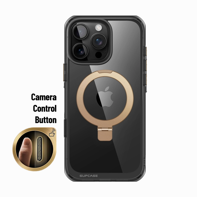 Anti scratch iPhone 16 Pro Max 6.9 inch Unicorn Beetle MAG Stand Slim Clear MagSafe Camera Control Button Case-Black/Gold