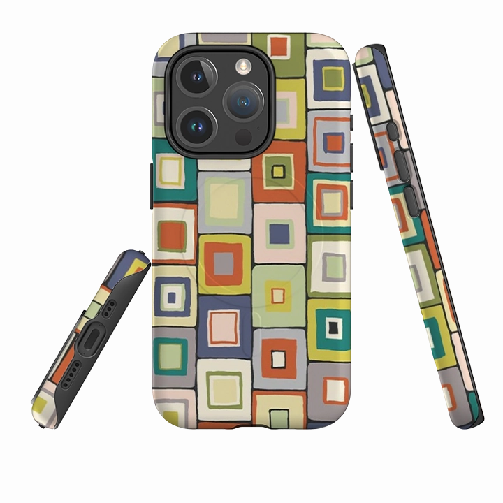 Premium Pattern Design Durable Surface Design iPhone MagSafe Tough Case -  Atelier Blanket Squares Urbane By Sarah Campbell