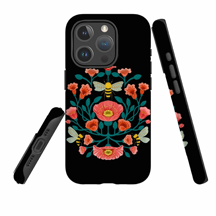 Waterproof Design Long Lasting iPhone MagSafe Tough Case -  Bee Floral Dark By Nina Pace