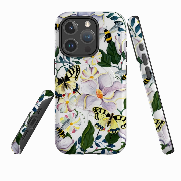 iPhone MagSafe Tough Case - Bees and Magnolia By Bex Parkin Rugged Design Outdoor Use