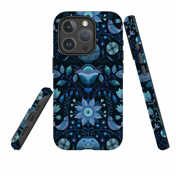 iPhone MagSafe Tough Case -  Blue Folk By Suzy Taylor Luxury Edge Texture