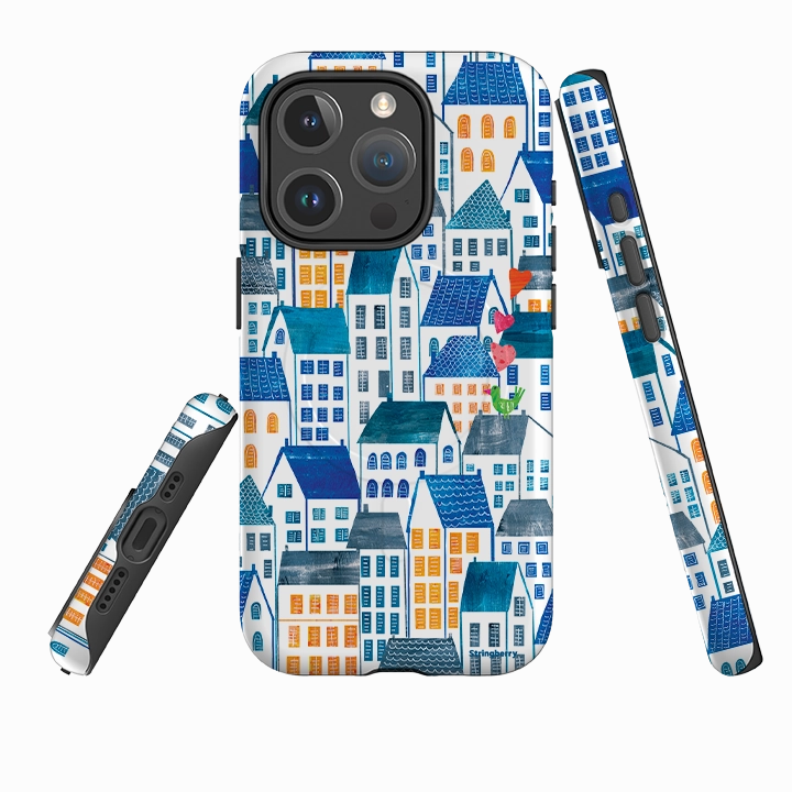 iPhone MagSafe Tough Case - Blue Rooftop Houses By Tracey English Slim Look