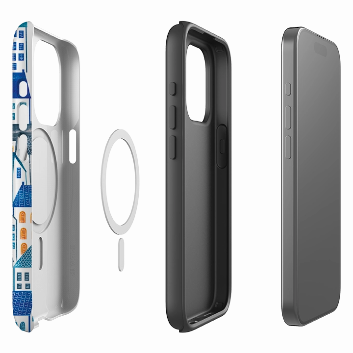 Classic Grip iPhone MagSafe Tough Case - Blue Rooftop Houses By Tracey English
