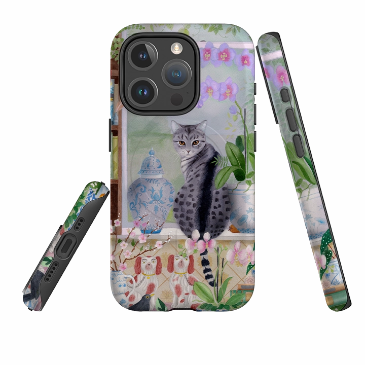 Premium Surface Texture Soft Surface iPhone MagSafe Tough Case - Cat in Window By Bex Parkin