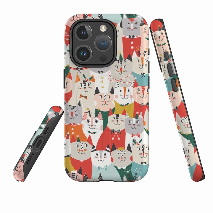 iPhone MagSafe Tough Case - Christmas Cats By Ali Brookes Vivid Design Texture