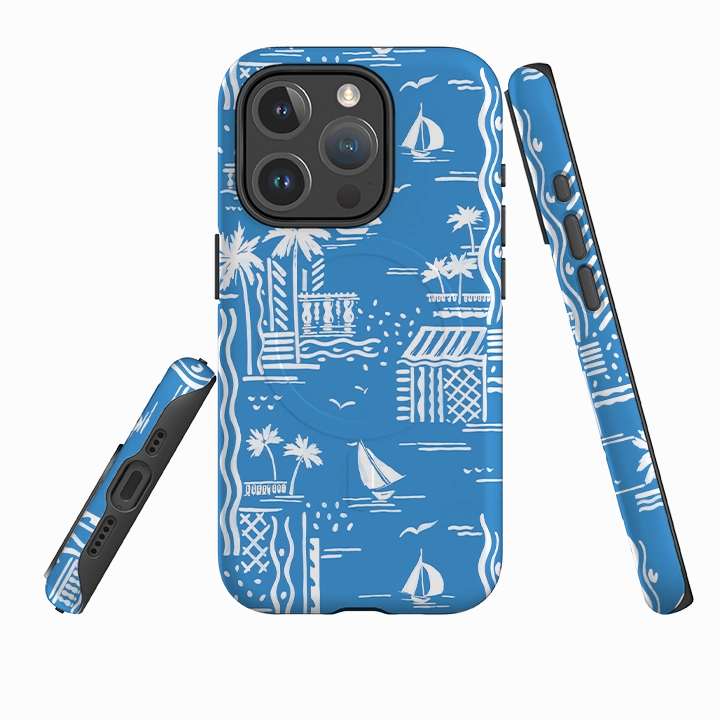 Hybrid Edge Finish High Quality iPhone MagSafe Tough Case -  Cote D'Azur Boats By Sarah Campbell